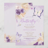 Boho Butterfly Lavender Paars Floral Baby shower Kaart (Voorkant / Achterkant)