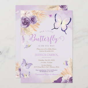 Boho Butterfly Lavender Paars Floral Baby shower Kaart