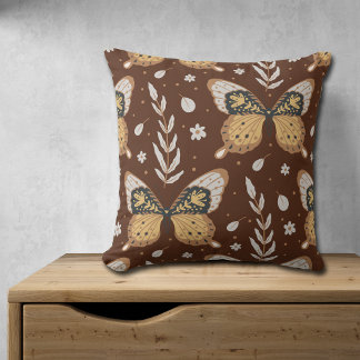 Boho Butterfly Leaf Pattern op Brown Kussen