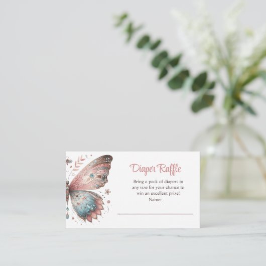 Boho Butterfly Luier Raffle Ticket – Blush Pink Informatiekaartje (Staand voorkant)