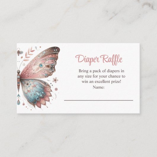 Boho Butterfly Luier Raffle Ticket – Blush Pink Informatiekaartje (Voorkant)