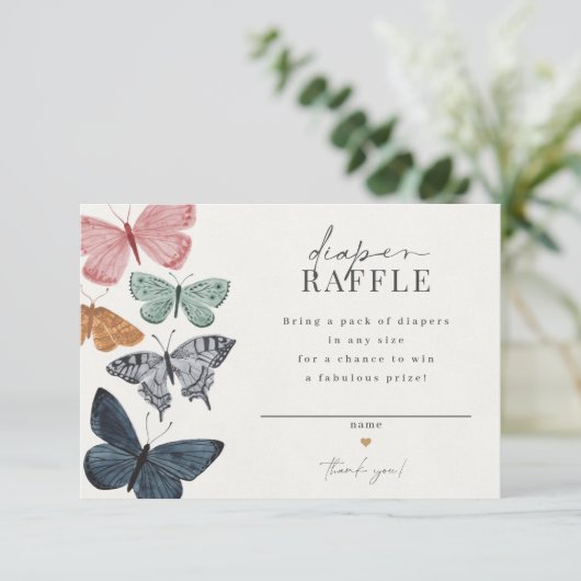 Boho Butterfly Luier Raffle uitnodiging invoegen Informatiekaartje (Staand voorkant)