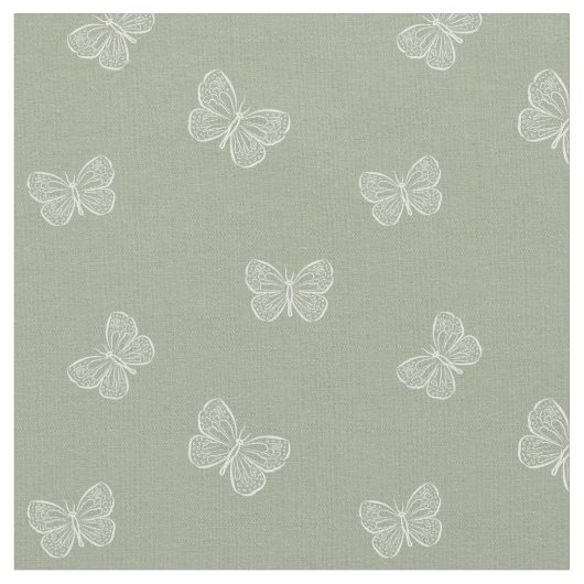 Boho Butterfly Modern Girly Spring Animal Sage Stof (Close Up)