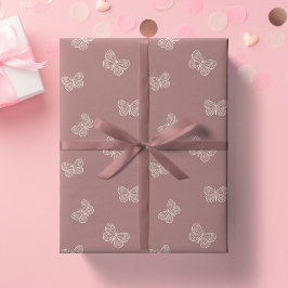 Boho Butterfly Moderne Baby Meisje Neutraal Mauve Cadeaupapier