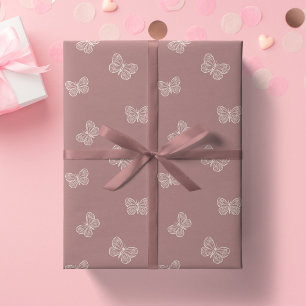 Boho Butterfly Moderne Baby Meisje Neutraal Mauve Cadeaupapier