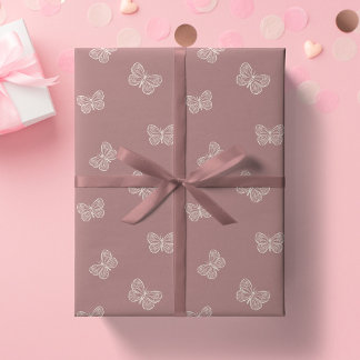 Boho Butterfly Moderne Baby Meisje Neutraal Mauve Cadeaupapier