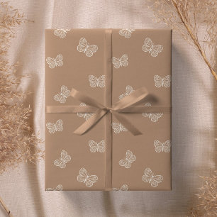 Boho Butterfly Moderne Baby Meisje Neutraal Tan Br Cadeaupapier