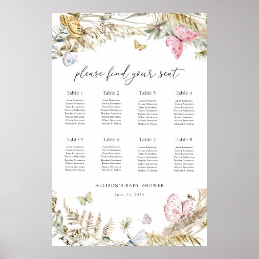 Boho Butterfly op de Way Baby Zittingkaart Poster (Voorkant)