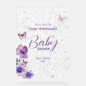 Boho Butterfly Paarse Bloemen Baby shower Welkom Acryl Bord (Voorkant)