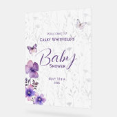 Boho Butterfly Paarse Bloemen Baby shower Welkom Acryl Bord (Hoek)