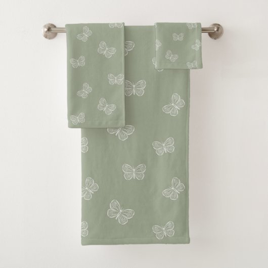 Boho Butterfly Pattern Neutral Modern Sage Green Bad Handdoek (Insitu)