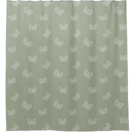 Boho Butterfly Pattern Neutral Modern Sage Green Douchegordijn