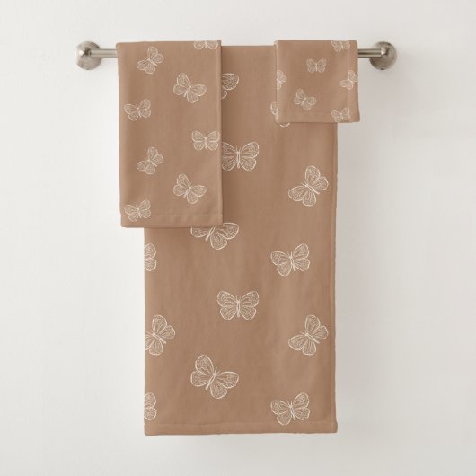 Boho Butterfly Pattern Neutral Modern Tan Brown Bad Handdoek (Insitu)