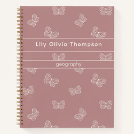 Boho Butterfly Pattern School Girls Name Mauve Notitieboek