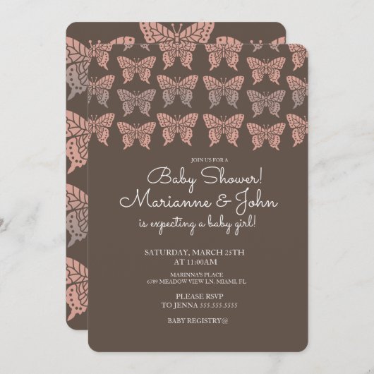 Boho Butterfly roze en bruin Baby shower Kaart (Voorkant / Achterkant)