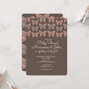 Boho Butterfly Roze en Bruine Baby Shower Kaart