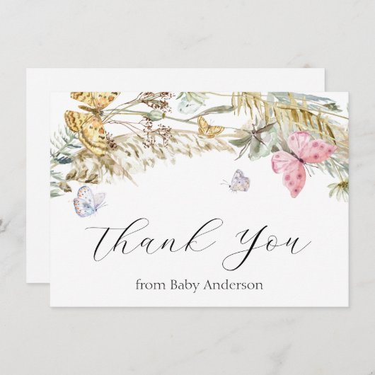Boho Butterfly Shower Hartelijk dank Noteer Kaart Notitiekaartje (Voorkant / Achterkant)