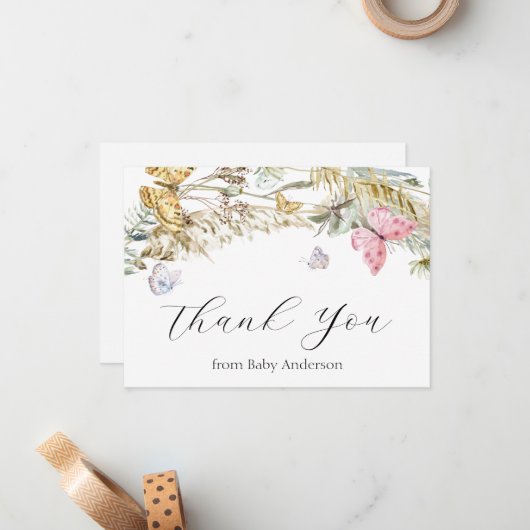 Boho Butterfly Shower Hartelijk dank Noteer Kaart Notitiekaartje (Voorkant / Achterkant in situ)