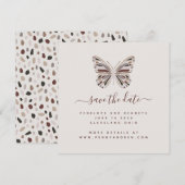 Boho Butterfly | Stijlvolle Bourgogne en Taupe Save The Date (Voorkant / Achterkant)