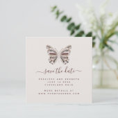 Boho Butterfly | Stijlvolle Bourgogne en Taupe Save The Date (Staand voorkant)
