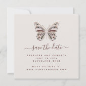 Boho Butterfly | Stijlvolle Bourgogne en Taupe Save The Date (Voorkant)