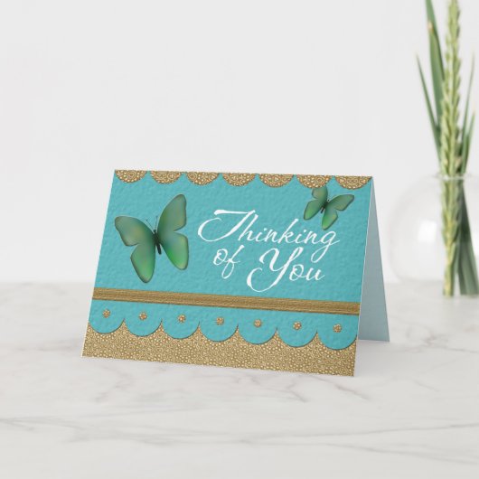 Boho Butterfly Thinking of You Handmade Look Note Kaart (Voorkant)