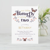 Boho Butterfly Tweede verjaardag uitnodiging (Staand voorkant)