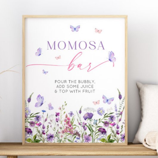 Boho Butterfly Wildflower Baby shower Momosa Bar Poster