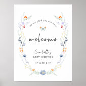 Boho Butterfly Wildflower Baby shower Welkom Poster (Voorkant)