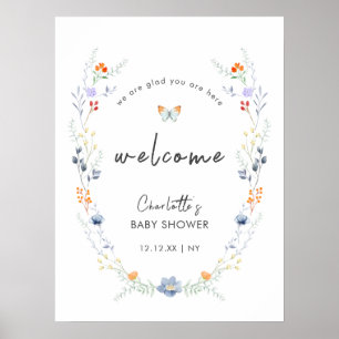 Boho Butterfly Wildflower Baby shower Welkom Poster