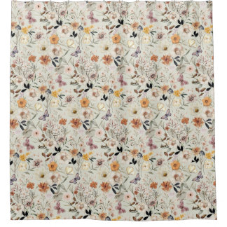 Boho Butterfly Wildflower Douchegordijn