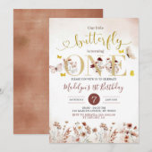 Boho Butterfly Wildflower First Birthday Invite Kaart (Voorkant / Achterkant)