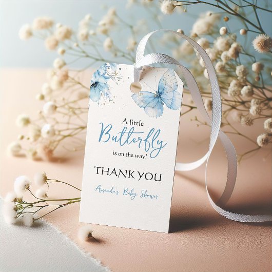 Boho Butterfly Wildflower Floral Blue Baby Shower Cadeaulabel