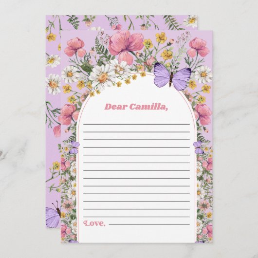 Boho Butterfly Wildflower Time Capsule Note Kaart (Voorkant / Achterkant)