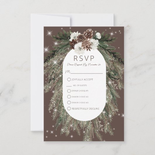Boho Cacao Pine Winter Sparkle Drie Diner RSVP Kaartje (Voorkant)