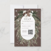 Boho Cacao Pine Winter Sparkle QR-code RSVP Kaartje (Voorkant)