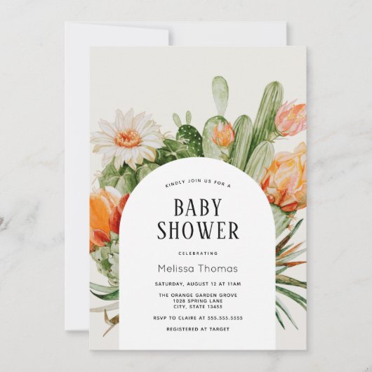 Boho Cactus Arch Baby shower Invitation Kaart (Voorkant)