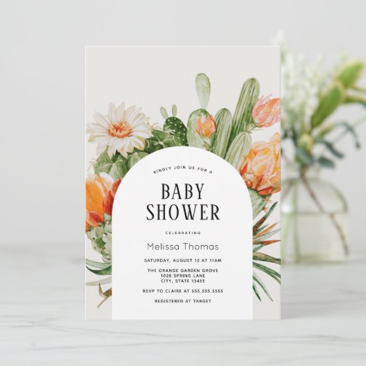 Boho Cactus Arch Baby shower Invitation Kaart (Staand voorkant)