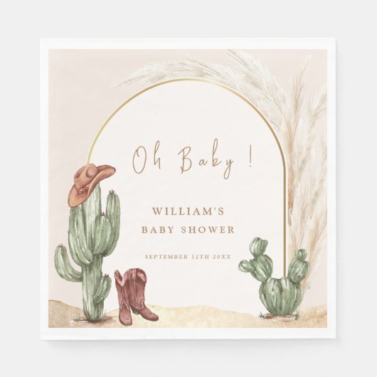 Boho Cactus Arch Desert Cowboy Baby shower Servet (Voorkant)