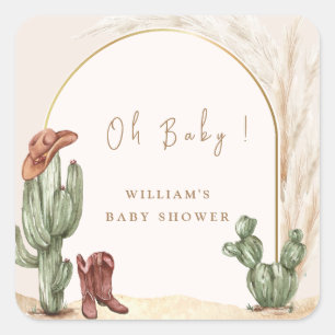 Boho Cactus Arch Desert Cowboy Baby shower Vierkante Sticker