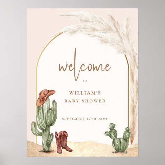 Boho Cactus Arch Desert Cowboy Baby shower Welkom Poster (Voorkant)
