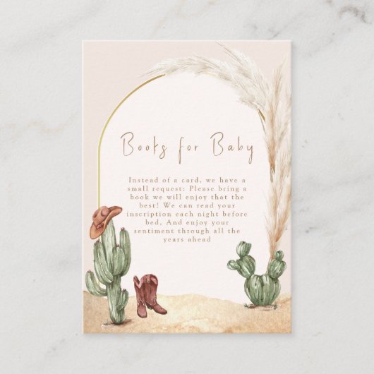 Boho Cactus Arch Desert Cowboy Boeken Baby shower Informatiekaartje (Voorkant)