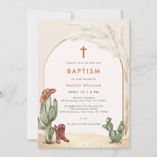 Boho Cactus Arch Desert Cowboy Cross Doop Kaart (Voorkant)