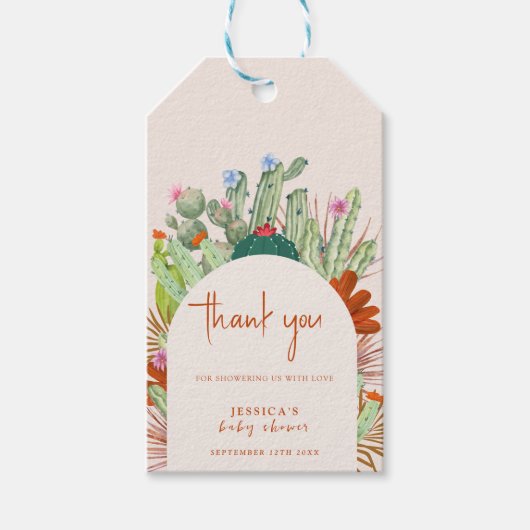 Boho Cactus Arch Desert Pampas Baby shower Dank Cadeaulabel (Voorkant)