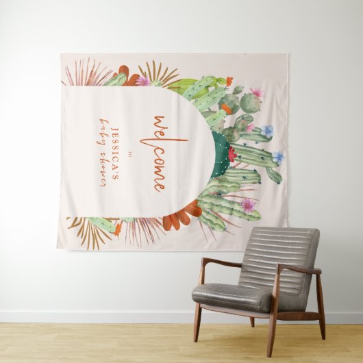 Boho Cactus Arch Desert Pampas Baby shower Welkom Wandkleed (In Situ (horizontaal))