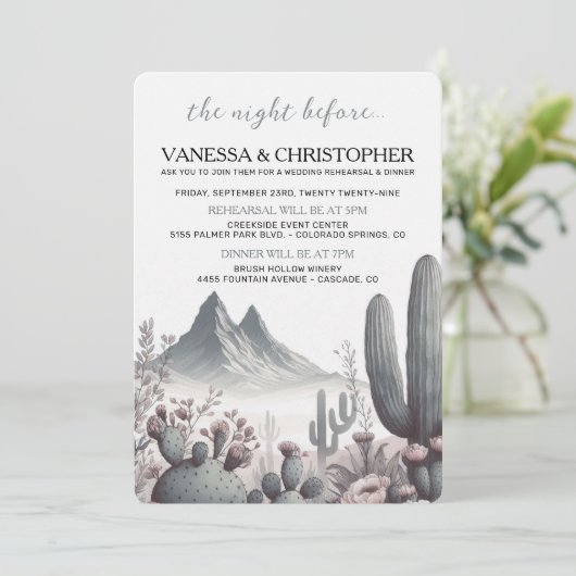 Boho Cactus avond voor de bruiloft repetitie Kaart (Staand voorkant)