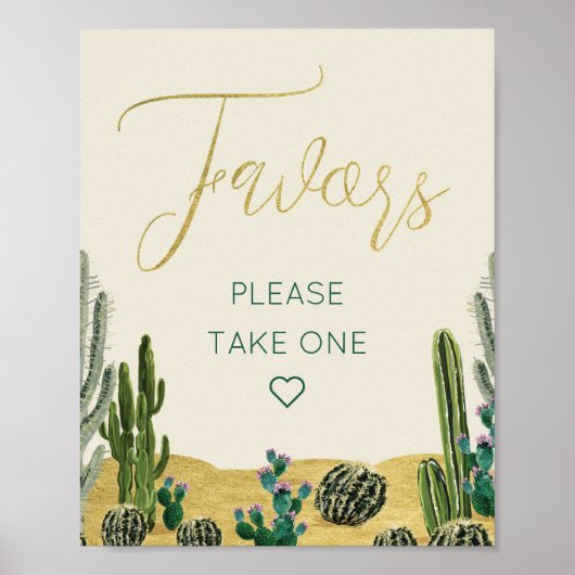 Boho Cactus Baby shower Favors Sign Poster (Voorkant)