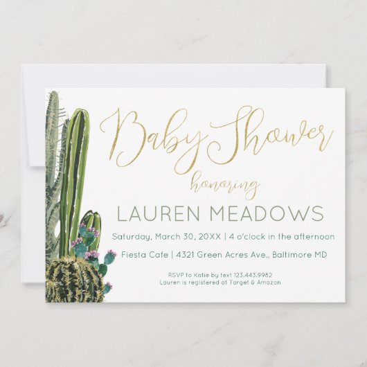 Boho Cactus Baby shower Invitation Kaart (Voorkant)