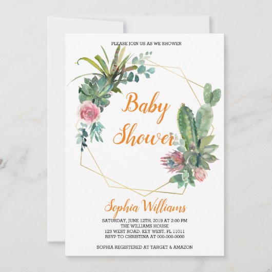 Boho Cactus Baby shower Invitation Kaart (Voorkant)