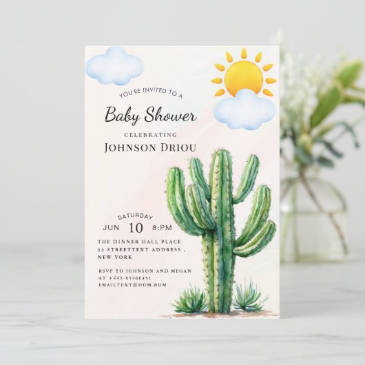 Boho Cactus Baby Shower Kaart (Staand voorkant)